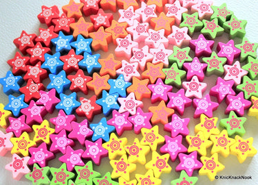 Yellow Wood Star Beads x 10